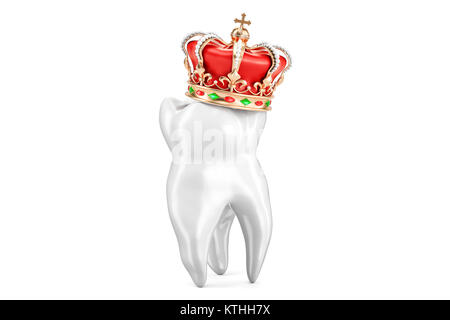 Dente con corona, premium stomatologia concetto. 3D rendering isolati su sfondo bianco Foto Stock