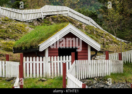 Zolle d'erba utilizzato come materiale di copertura sulla Norwegian stabile Foto Stock