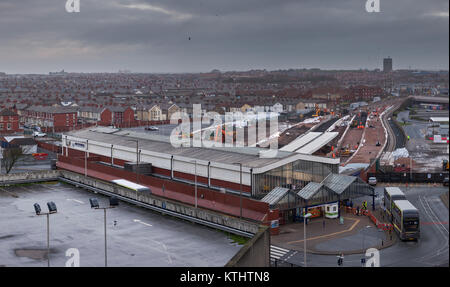 24/12/2017 Stazione Nord di Blackpool è stato ricostruito come parte delle opere di elettrificazione nel corso di un mese 4 blocco. Il contraente principale è Murphy Foto Stock