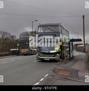 24/12/2017 1110 Kirkham & Wesham replacemt Rail bus come la linea di Blackpool North è chiusa per lavori di elettrificazione nel corso di un mese 4 blocco Foto Stock