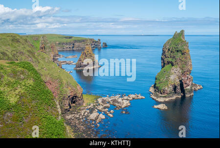 La Scenic scogliere e pile di Duncansby Head, Caithness in Scozia. Foto Stock