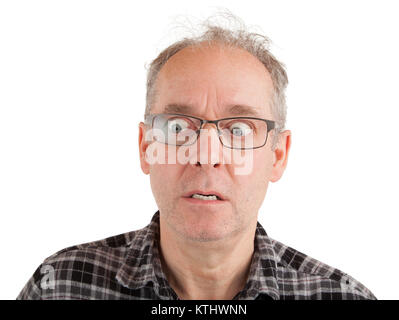 L uomo è pietrificato di qualcosa Foto Stock