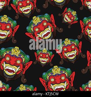 Il tradizionale design Balinese maschera della terribile mitico defender seamless pattern per cartoline o prodotti tessili Illustrazione Vettoriale