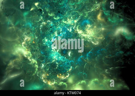 Incandescente verde sferica nebulosa frattale, generato dal computer sfondo astratto, rendering 3D Foto Stock