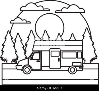 Caravan automobile veicolo nella foresta icona illustrazione vettoriale Illustrazione Vettoriale