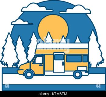 Caravan automobile veicolo nella foresta icona illustrazione vettoriale Illustrazione Vettoriale