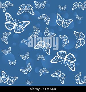 Farfalle bianco su uno sfondo blu con cerchi Illustrazione Vettoriale