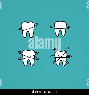 Set di icone di denti con orbite intorno Illustrazione Vettoriale
