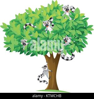 Illustrazione di scoiattoli sugli alberi su sfondo bianco Illustrazione Vettoriale