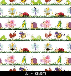 Illustrazione di insetti vari su sfondo bianco Illustrazione Vettoriale