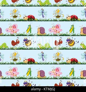 Illustrazione di insetti vari su uno sfondo blu Illustrazione Vettoriale