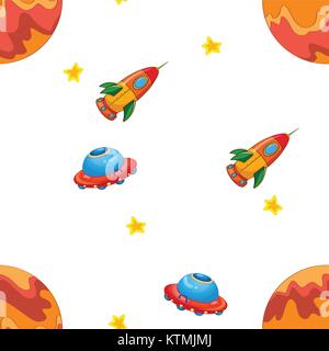 Illustrazione di una navetta spaziale e battenti piattini su sfondo bianco Illustrazione Vettoriale