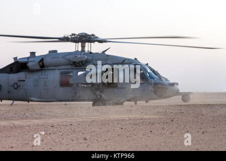 Soldati e AH-64 Apache dal 3° Battaglione, 159attacco battaglione di ricognizione (ARB), 42nd combattere la Brigata aerea (cabina), partecipare a una joint aviation fuoco esercizio di supporto con Marina MH-60S Sea Hawk elicotteri e Air Force Il morsetto di giunzione le centraline di attacco su luglio 8, 2014, vicino a Camp Buehring in Kuwait. La ARB, originariamente di stanza in Germania sotto la cabina XII, è dispiegata in Kuwait a sostegno dell'Operazione Enduring Freedom sotto la XLII CABINA, New York Esercito nazionale di protezione. (N.Y. Esercito nazionale Guard foto di Sgt. Harley Jelis/rilasciato) Foto Stock