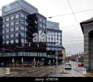 La squallida e banca cercando FIFA Museum di Zurigo, Svizzera Foto Stock