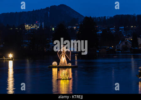 Gmunden, avvento, Schloss, mercatino di Natale sul Lago Traunsee Foto Stock