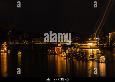 Gmunden, avvento, Schloss, mercatino di Natale sul Lago Traunsee Foto Stock