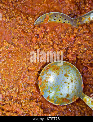 Salsa di pomodoro, di aromi e di acqua calda e la cottura a vapore carne, appena pronto per la stagione il vostro pasta e il vostro cibo Foto Stock