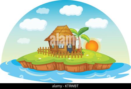 Illustrazione di una capanna in un'isola Illustrazione Vettoriale