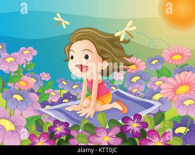 Illustrazione di una ragazza a volare su un tappeto Illustrazione Vettoriale