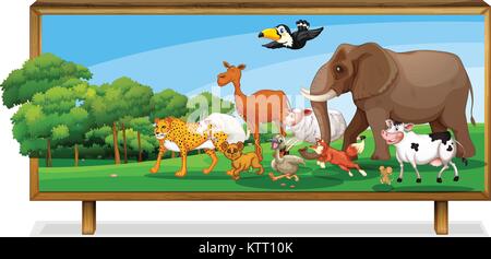 Gli animali nella giungla a bordo di illustrazione Illustrazione Vettoriale