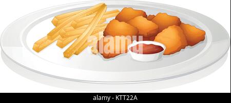 Illustrazione di un french fries, cotolette e salsa su uno sfondo bianco Illustrazione Vettoriale