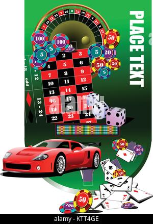 Tavolo da Roulette e casino elementi con auto sportive immagine. Illustrazione Vettoriale Illustrazione Vettoriale