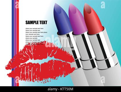 Donna di apparecchiature per il trucco. Tre rossetto. Illustrazione Vettoriale Illustrazione Vettoriale