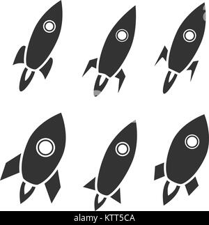 Rocket silhouette set di icone. Segno di veicolo spaziale illustrazione Illustrazione Vettoriale