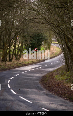 Si piega in strada di campagna vicino a Lambley, Northumberland Foto Stock