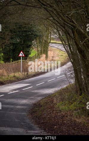 Si piega in strada di campagna vicino a Lambley, Northumberland Foto Stock