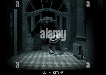 3d illustrazione di monster creatura in Haunted House Foto Stock