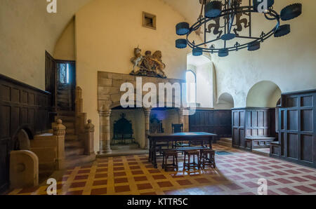 Doune Castle, roccaforte medievale nei pressi del villaggio di Doune, nel distretto di Stirling della Scozia centrale. Foto Stock