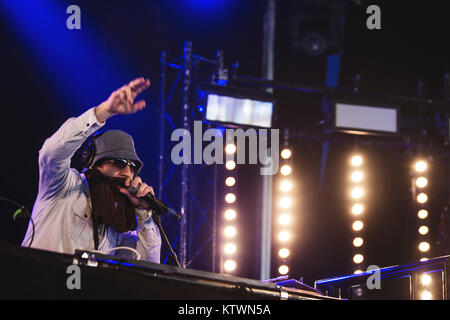 L'americano DJ, produttore record e beat maker KutMasta Kurt esegue un concerto dal vivo con il rapper Kool Keith presso il Danish music festival Vanguard Music Festival 2015 a Copenaghen. Danimarca, 31/07 2015. Foto Stock