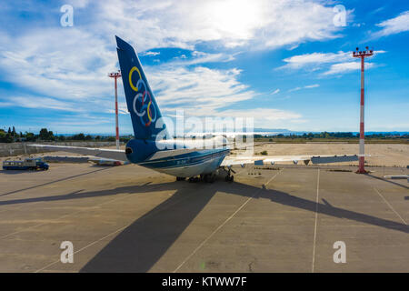 Atene Eliniko vecchio aeroporto. Vista della vecchia Olympic Airways piano Foto Stock