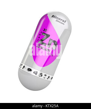 3d illustrazione di zinco Zn elemento. Vitamina capsule Foto Stock