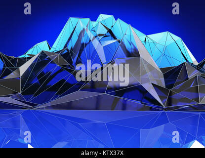 Blu astratto paesaggio di montagna in poligonale. 3d illustrazione Foto Stock