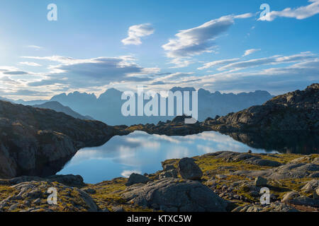 Il Lago Nero e Brenta all'alba, Val Rendena, Trentino, Italia, Europa Foto Stock