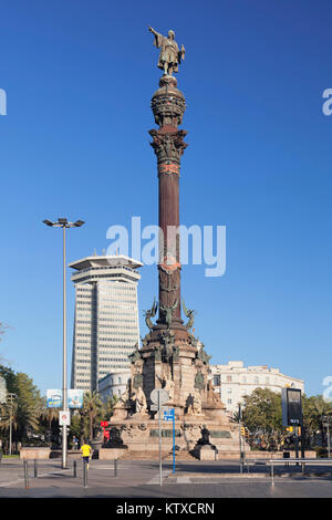 Il monumento di Colombo (Monument a Colom), Placa del Portal de la Pau, Barcellona, in Catalogna, Spagna, Europa Foto Stock