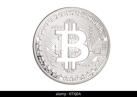 Bitcoin argento isolato su sfondo bianco Foto Stock