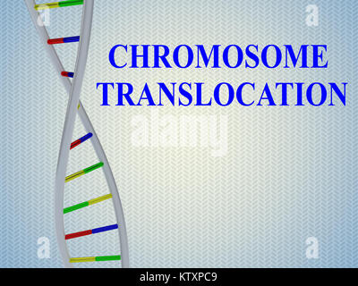 3D illustrazione della traslocazione cromosomica script con la doppia elica del DNA , isolato blu sul gradiente dello sfondo. Foto Stock