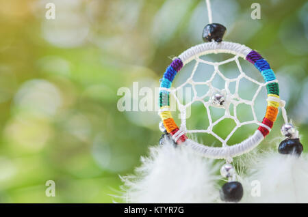 Bella dream catcher su sfondo natura con luci Foto Stock