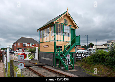 Il signalbox a Sheringham sulla North Norfolk Railway, Norfolk, Regno Unito Foto Stock