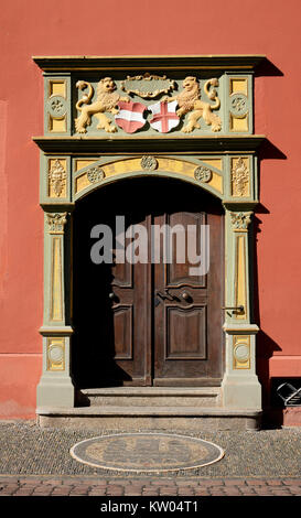 Freiburg, Rinascimento ingresso principale nel vecchio municipio, Renaissanceportal am alten Rathaus Foto Stock