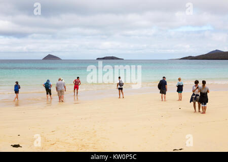 Le Galapagos beach - i turisti sulla spiaggia, isola Floreana, Isole Galapagos, Ecuador America del Sud Foto Stock