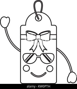 Regalo o prezzo di etichetta felice occhiali da sole gli Emoji immagine dell'icona illustrazione vettoriale design linea nera Illustrazione Vettoriale
