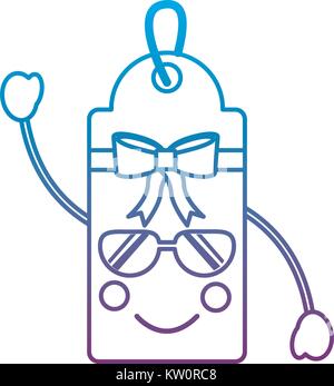 Regalo o prezzo di etichetta felice occhiali da sole gli Emoji immagine dell'icona illustrazione vettoriale design blu al viola linea di ombre Illustrazione Vettoriale