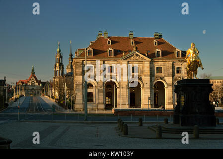 A Dresda, golden rider e log cabin, Goldener Reiter und Blockhaus Foto Stock