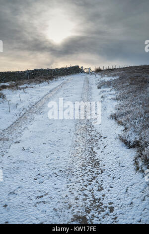 Guardando a sud-ovest verso Benny piegate piatte e moor. Off la torba Lane, Bewerley, Harrogate, North Yorkshire Foto Stock