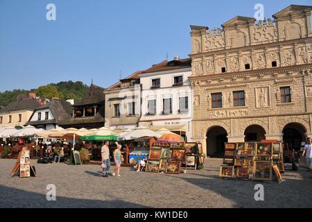 San Nicola (sinistra) e San Cristoforo (destra) townhouses. Kazimierz Dolny, Lublino voivodato, Polonia. Foto Stock