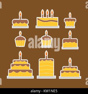 Set di cioccolato torta di vetrate e icone di muffin Illustrazione Vettoriale